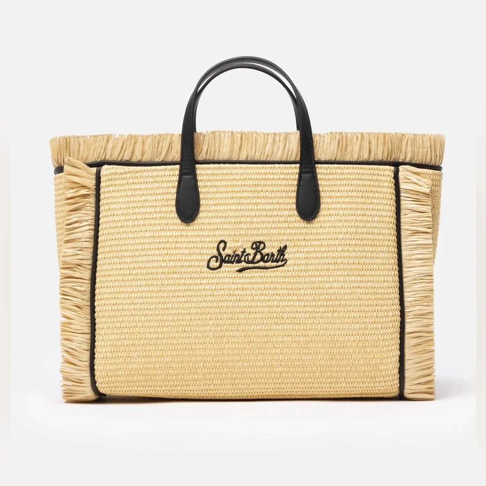 Saint Barth Embroidered Beige Straw Tote Bag - New! - *CELEBRITY FAV* - Picture 3 of 4